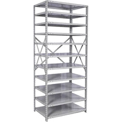 Hallowell - 11 Shelf Starter Medium-Duty Open Steel Shelving - 375 Lb Capacity, 48" Wide x 87" High x 18" Deep, Platinum - Americas Industrial Supply