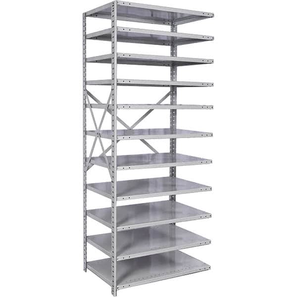 Hallowell - 11 Shelf Add-On Medium-Duty Open Steel Shelving - 375 Lb Capacity, 48" Wide x 87" High x 12" Deep, Platinum - Americas Industrial Supply