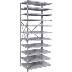 Hallowell - 11 Shelf Add-On Medium-Duty Open Steel Shelving - 375 Lb Capacity, 48" Wide x 87" High x 12" Deep, Platinum - Americas Industrial Supply