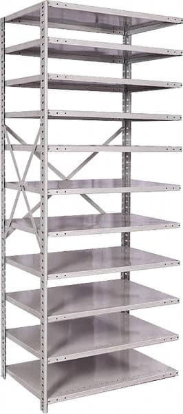 Hallowell - 11 Shelf Add-On Medium-Duty Open Steel Shelving - 500 Lb Capacity, 36" Wide x 87" High x 24" Deep, Platinum - Americas Industrial Supply