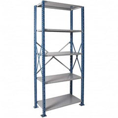 Hallowell - 5 Shelf Starter Heavy-Duty Open Steel Shelving - 500 Lb Capacity, 48" Wide x 123" High x 24" Deep, Blue/Platinum - Americas Industrial Supply