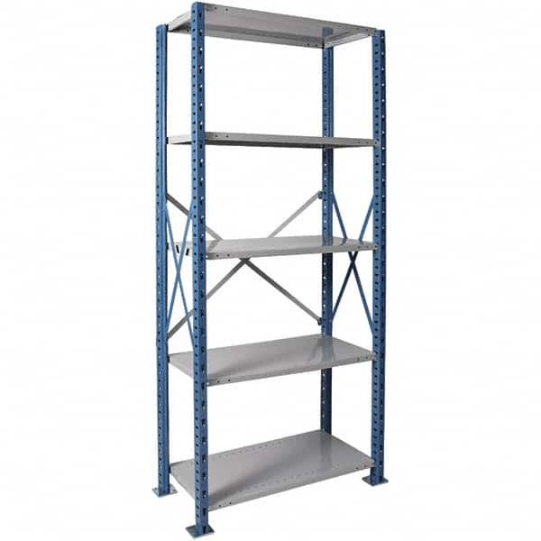 Hallowell - 5 Shelf Starter Heavy-Duty Open Steel Shelving - 450 Lb Capacity, 48" Wide x 123" High x 18" Deep, Blue/Platinum - Americas Industrial Supply