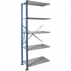 Hallowell - 5 Shelf Add-On Heavy-Duty Open Steel Shelving - 800 Lb Capacity, 36" Wide x 87" High x 24" Deep, Blue/Platinum - Americas Industrial Supply