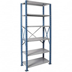 Hallowell - 6 Shelf Starter Heavy-Duty Open Steel Shelving - 800 Lb Capacity, 36" Wide x 87" High x 18" Deep, Blue/Platinum - Americas Industrial Supply