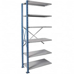 Hallowell - 6 Shelf Add-On Heavy-Duty Open Steel Shelving - 800 Lb Capacity, 36" Wide x 87" High x 18" Deep, Blue/Platinum - Americas Industrial Supply