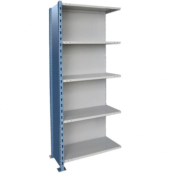 Hallowell - 5 Shelf, 1,200 Lb. Capacity, Closed Shelving Add-On Unit - 36 Inch Wide x 18 Inch Deep x 87 Inch High, Blue and Platinum - Americas Industrial Supply