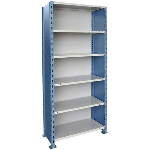 Hallowell - 6 Shelf, 450 Lb. Capacity, Closed Shelving Starter Unit - 48 Inch Wide x 18 Inch Deep x 87 Inch High, Blue and Platinum - Americas Industrial Supply