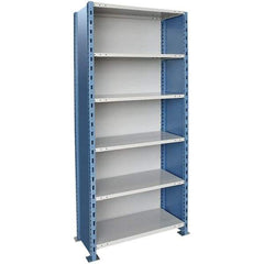 Hallowell - 6 Shelf, 1,200 Lb. Capacity, Closed Shelving Starter Unit - 36 Inch Wide x 18 Inch Deep x 87 Inch High, Blue and Platinum - Americas Industrial Supply