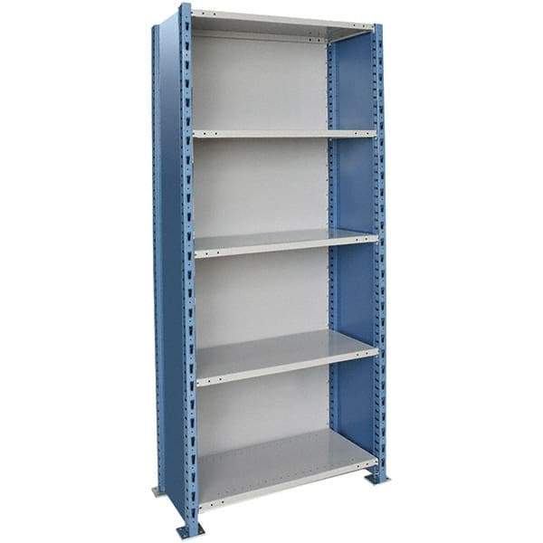 Hallowell - 5 Shelf, 450 Lb. Capacity, Closed Shelving Starter Unit - 48 Inch Wide x 18 Inch Deep x 87 Inch High, Blue and Platinum - Americas Industrial Supply