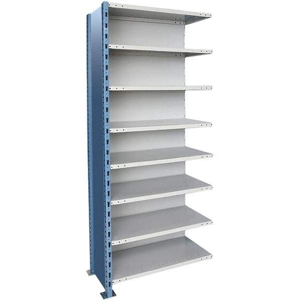 Hallowell - 8 Shelf, 800 Lb. Capacity, Closed Shelving Add-On Unit - 36 Inch Wide x 24 Inch Deep x 123 Inch High, Blue and Platinum - Americas Industrial Supply