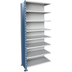 Hallowell - 8 Shelf, 1,200 Lb. Capacity, Closed Shelving Add-On Unit - 36 Inch Wide x 18 Inch Deep x 87 Inch High, Blue and Platinum - Americas Industrial Supply