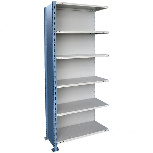 Hallowell - 6 Shelf, 450 Lb. Capacity, Closed Shelving Add-On Unit - 48 Inch Wide x 18 Inch Deep x 123 Inch High, Blue and Platinum - Americas Industrial Supply