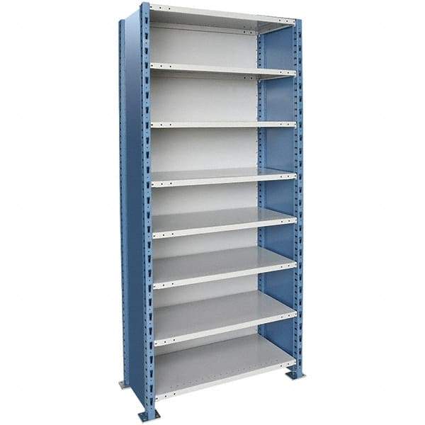 Hallowell - 8 Shelf, 450 Lb. Capacity, Closed Shelving Starter Unit - 48 Inch Wide x 18 Inch Deep x 123 Inch High, Blue and Platinum - Americas Industrial Supply