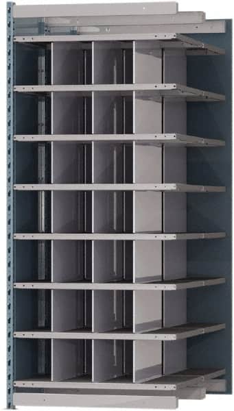 Hallowell - 28 Bin Heavy-Duty Deep Bin Industrial Shelving - 36 Inch Overall Width x 48 Inch Overall Depth x 87 Inch Overall Height, Blue and Platinum Steel Bins - Americas Industrial Supply