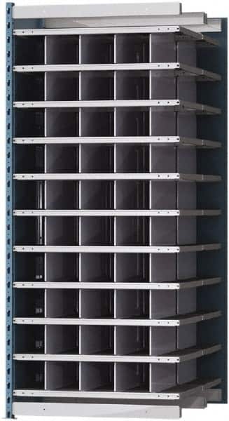 Hallowell - 50 Bin Heavy-Duty Deep Bin Industrial Shelving - 36 Inch Overall Width x 48 Inch Overall Depth x 87 Inch Overall Height, Blue and Platinum Steel Bins - Americas Industrial Supply