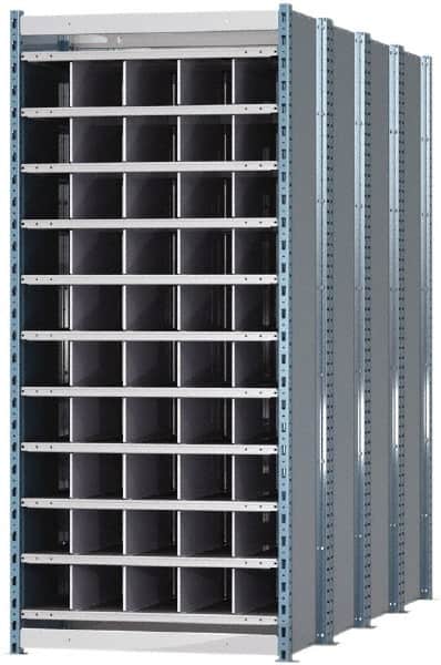Hallowell - 50 Bin Heavy-Duty Deep Bin Industrial Shelving - 36 Inch Overall Width x 96 Inch Overall Depth x 87 Inch Overall Height, Blue and Platinum Steel Bins - Americas Industrial Supply