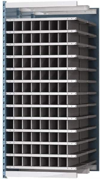 Hallowell - 96 Bin Heavy-Duty Deep Bin Industrial Shelving - 36 Inch Overall Width x 48 Inch Overall Depth x 87 Inch Overall Height, Blue and Platinum Steel Bins - Americas Industrial Supply