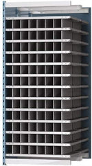 Hallowell - 96 Bin Heavy-Duty Deep Bin Industrial Shelving - 36 Inch Overall Width x 48 Inch Overall Depth x 87 Inch Overall Height, Blue and Platinum Steel Bins - Americas Industrial Supply