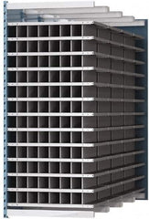 Hallowell - 96 Bin Heavy-Duty Deep Bin Industrial Shelving - 36 Inch Overall Width x 96 Inch Overall Depth x 87 Inch Overall Height, Blue and Platinum Steel Bins - Americas Industrial Supply