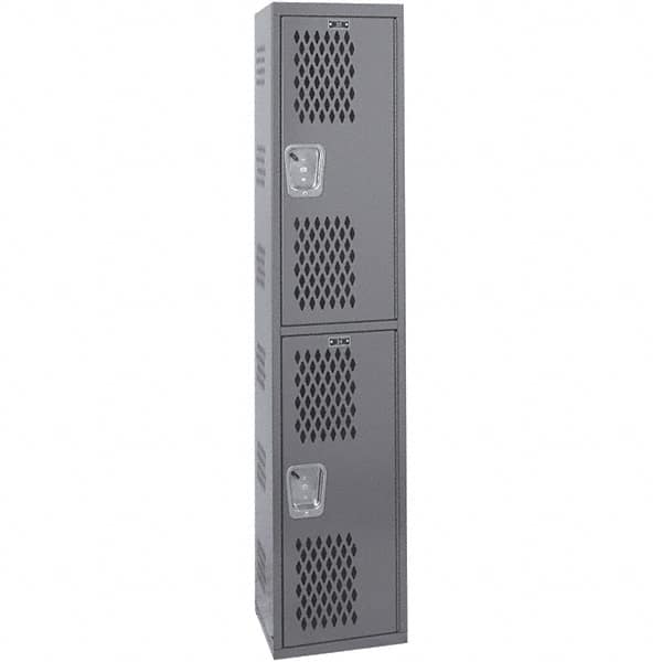 Hallowell - 2 Door, 2 Tier, Heavy-Duty Ventilated Wardrobe & Box Lockers - Americas Industrial Supply