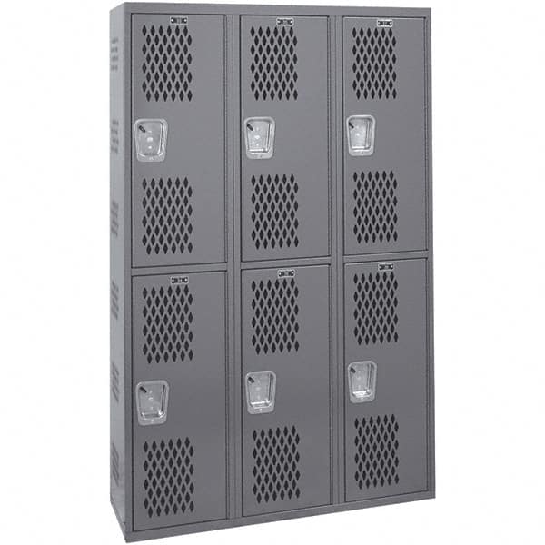 Hallowell - 6 Door, 2 Tier, Heavy-Duty Ventilated Wardrobe & Box Lockers - Americas Industrial Supply