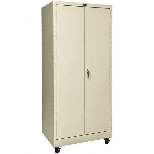 Hallowell - 4 Shelf Mobile Storage Cabinet - Steel, 48" Wide x 24" Deep x 72" High, Tan - Americas Industrial Supply