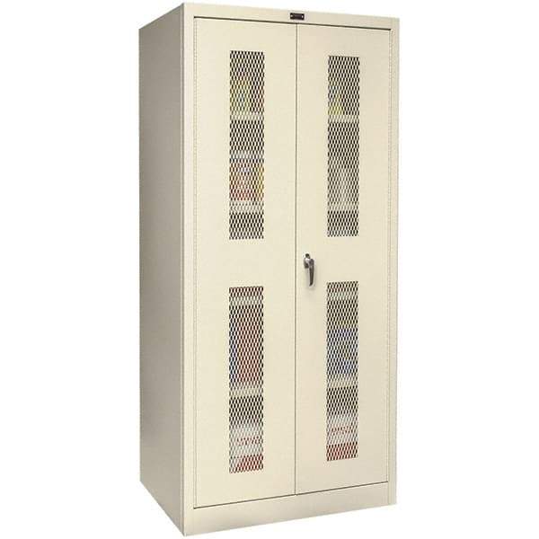 Hallowell - 4 Shelf Locking Storage Cabinet - Steel, 48" Wide x 18" Deep x 72" High, Tan - Americas Industrial Supply