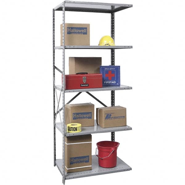 Hallowell - 5 Shelf Add-On Medium-Duty Open Steel Shelving - 375 Lb Capacity, 48" Wide x 87" High x 12" Deep, Gray - Americas Industrial Supply