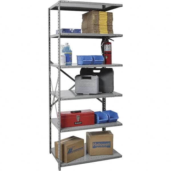 Hallowell - 6 Shelf Add-On Extra Heavy-Duty Open Steel Shelving - 900 Lb Capacity, 48" Wide x 87" High x 24" Deep, Gray - Americas Industrial Supply