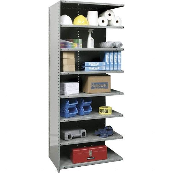 Hallowell - 8 Shelf, 500 Lb. Capacity, Closed Shelving Add-On Unit - 36 Inch Wide x 12 Inch Deep x 87 Inch High, Gray - Americas Industrial Supply