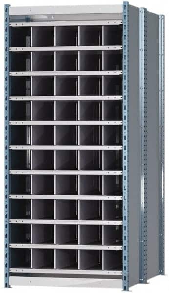 Hallowell - 50 Bin Heavy-Duty Deep Bin Industrial Shelving - 36 Inch Overall Width x 48 Inch Overall Depth x 87 Inch Overall Height, Blue and Platinum Steel Bins - Americas Industrial Supply