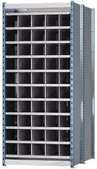 Hallowell - 50 Bin Heavy-Duty Deep Bin Industrial Shelving - 36 Inch Overall Width x 48 Inch Overall Depth x 87 Inch Overall Height, Blue and Platinum Steel Bins - Americas Industrial Supply