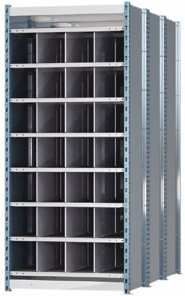 Hallowell - 28 Bin Heavy-Duty Deep Bin Industrial Shelving - 36 Inch Overall Width x 72 Inch Overall Depth x 87 Inch Overall Height, Blue and Platinum Steel Bins - Americas Industrial Supply