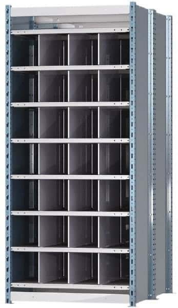 Hallowell - 28 Bin Heavy-Duty Deep Bin Industrial Shelving - 36 Inch Overall Width x 48 Inch Overall Depth x 87 Inch Overall Height, Blue and Platinum Steel Bins - Americas Industrial Supply