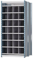 Hallowell - 28 Bin Heavy-Duty Deep Bin Industrial Shelving - 36 Inch Overall Width x 48 Inch Overall Depth x 87 Inch Overall Height, Blue and Platinum Steel Bins - Americas Industrial Supply