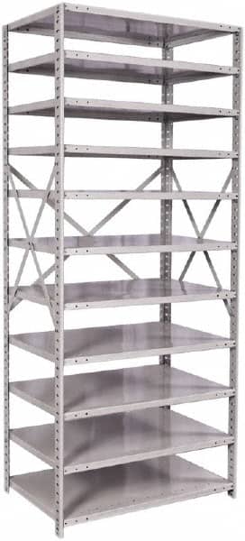Hallowell - 11 Shelf Starter Medium-Duty Open Steel Shelving - 500 Lb Capacity, 36" Wide x 87" High x 24" Deep, Platinum - Americas Industrial Supply