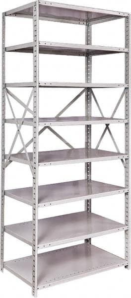 Hallowell - 8 Shelf Starter Medium-Duty Open Steel Shelving - 500 Lb Capacity, 36" Wide x 87" High x 24" Deep, Platinum - Americas Industrial Supply