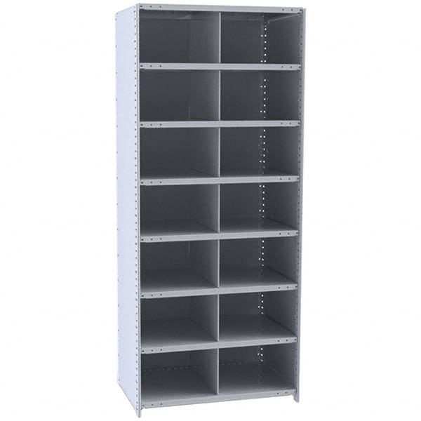 Hallowell - 14 Bin Closed Industrial Bin Shelving - 36 Inch Overall Width x 12 Inch Overall Depth x 87 Inch Overall Height, Gray Metal Bins - Americas Industrial Supply