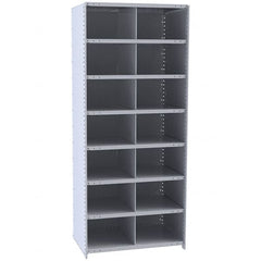 Hallowell - 14 Bin Closed Industrial Bin Shelving - 36 Inch Overall Width x 12 Inch Overall Depth x 87 Inch Overall Height, Gray Metal Bins - Americas Industrial Supply