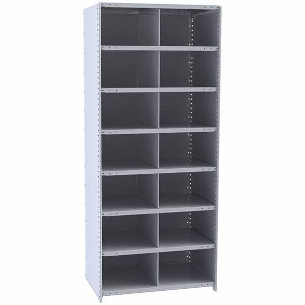 Hallowell - 14 Bin Closed Industrial Bin Shelving - 36 Inch Overall Width x 18 Inch Overall Depth x 87 Inch Overall Height, Gray Metal Bins - Americas Industrial Supply