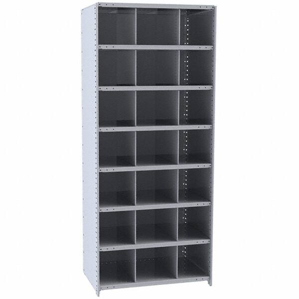 Hallowell - 21 Bin Closed Industrial Bin Shelving - 36 Inch Overall Width x 12 Inch Overall Depth x 87 Inch Overall Height, Gray Metal Bins - Americas Industrial Supply