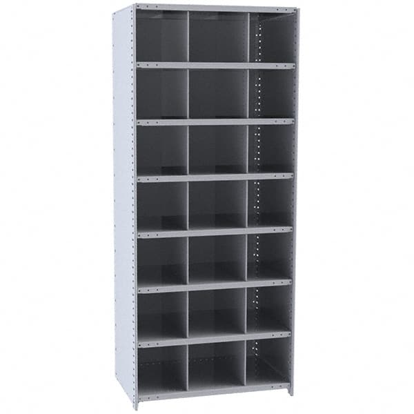 Hallowell - 21 Bin Closed Industrial Bin Shelving - 36 Inch Overall Width x 18 Inch Overall Depth x 87 Inch Overall Height, Gray Metal Bins - Americas Industrial Supply