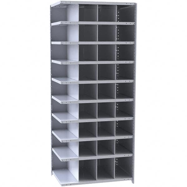 Hallowell - 36 Bin Closed Industrial Bin Shelving - 36 Inch Overall Width x 12 Inch Overall Depth x 87 Inch Overall Height, Gray Metal Bins - Americas Industrial Supply