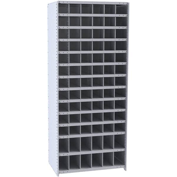 Hallowell - 78 Bin Closed Industrial Bin Shelving - 36 Inch Overall Width x 12 Inch Overall Depth x 87 Inch Overall Height, Gray Metal Bins - Americas Industrial Supply