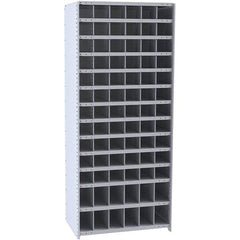 Hallowell - 78 Bin Closed Industrial Bin Shelving - 36 Inch Overall Width x 12 Inch Overall Depth x 87 Inch Overall Height, Gray Metal Bins - Americas Industrial Supply