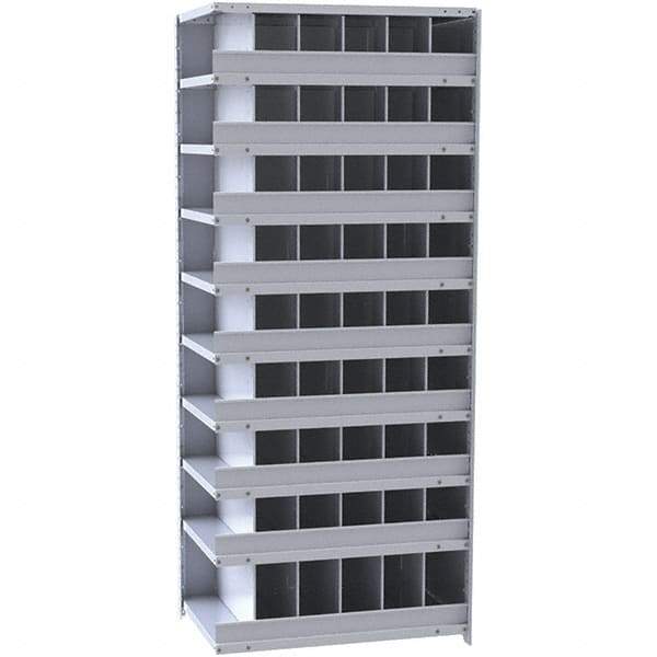 Hallowell - 54 Bin Closed Industrial Bin Shelving - 36 Inch Overall Width x 12 Inch Overall Depth x 87 Inch Overall Height, Gray Metal Bins - Americas Industrial Supply