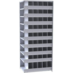 Hallowell - 54 Bin Closed Industrial Bin Shelving - 36 Inch Overall Width x 12 Inch Overall Depth x 87 Inch Overall Height, Gray Metal Bins - Americas Industrial Supply