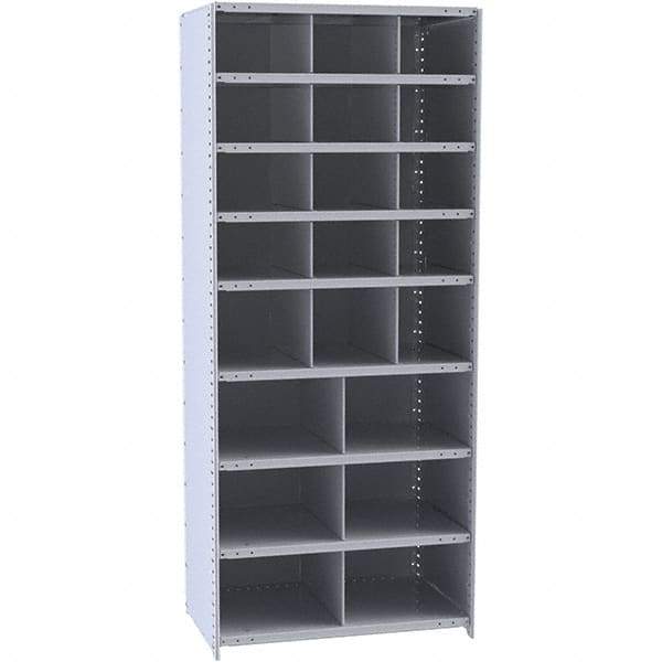 Hallowell - 21 Bin Closed Industrial Bin Shelving - 36 Inch Overall Width x 12 Inch Overall Depth x 87 Inch Overall Height, Gray Metal Bins - Americas Industrial Supply