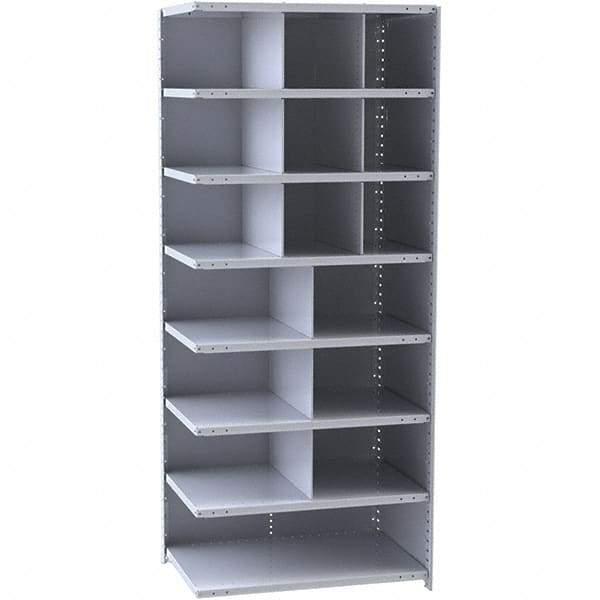 Hallowell - 16 Bin Closed Industrial Bin Shelving - 36 Inch Overall Width x 12 Inch Overall Depth x 87 Inch Overall Height, Gray Metal Bins - Americas Industrial Supply