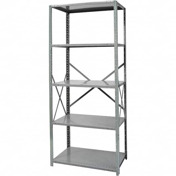 Hallowell - 5 Shelf Starter Medium-Duty Open Steel Shelving - 375 Lb Capacity, 48" Wide x 87" High x 18" Deep, Gray - Americas Industrial Supply